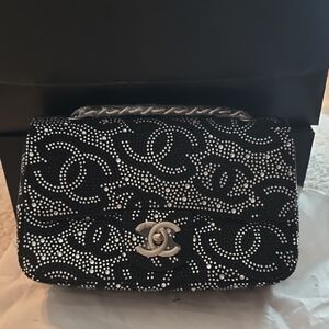 Black Crystal-Embellished Shoulder Bag with Interlocking Logo